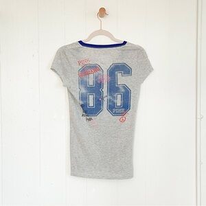 2000s True Vintage PINK Victoria's Secret Gray Striped Tee with Blue Accents